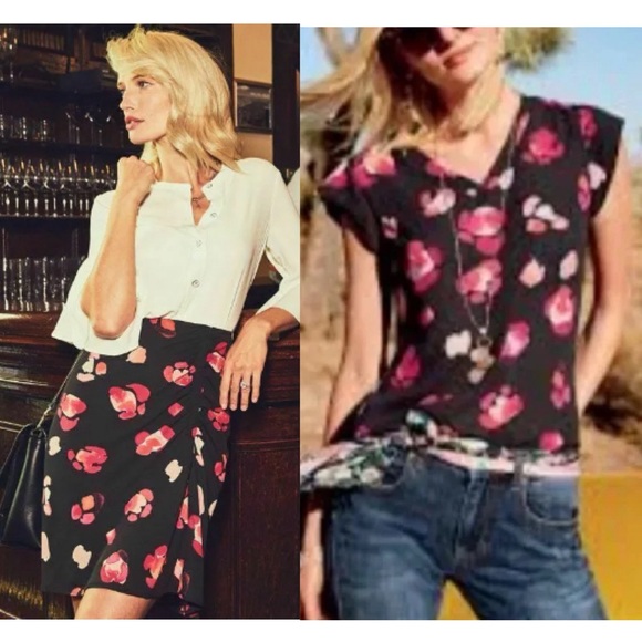 2pc CAbi 5523/5513 Petal Blouse and Mini Skirt Set Black  Pink Floral Sz Medium - Picture 3 of 17